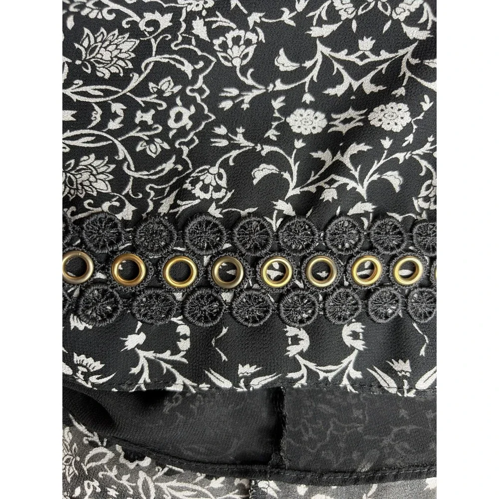 MISA Los Angeles Black White Floral Paisley Smocked Midi Dress XS Made in USA